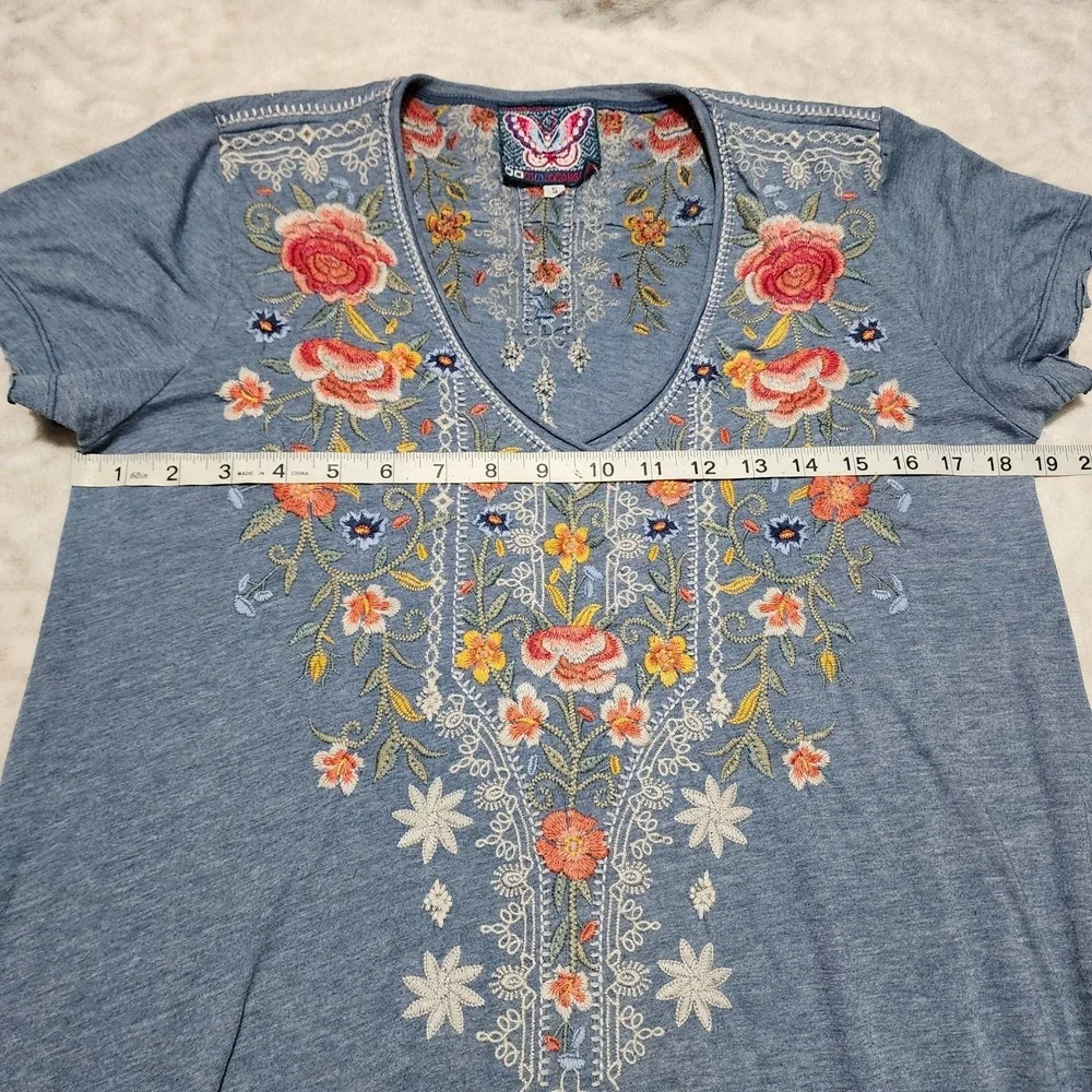 Johnny Was Women's Drape embroidered tunic dress Size S Blue Bohemian Beachy